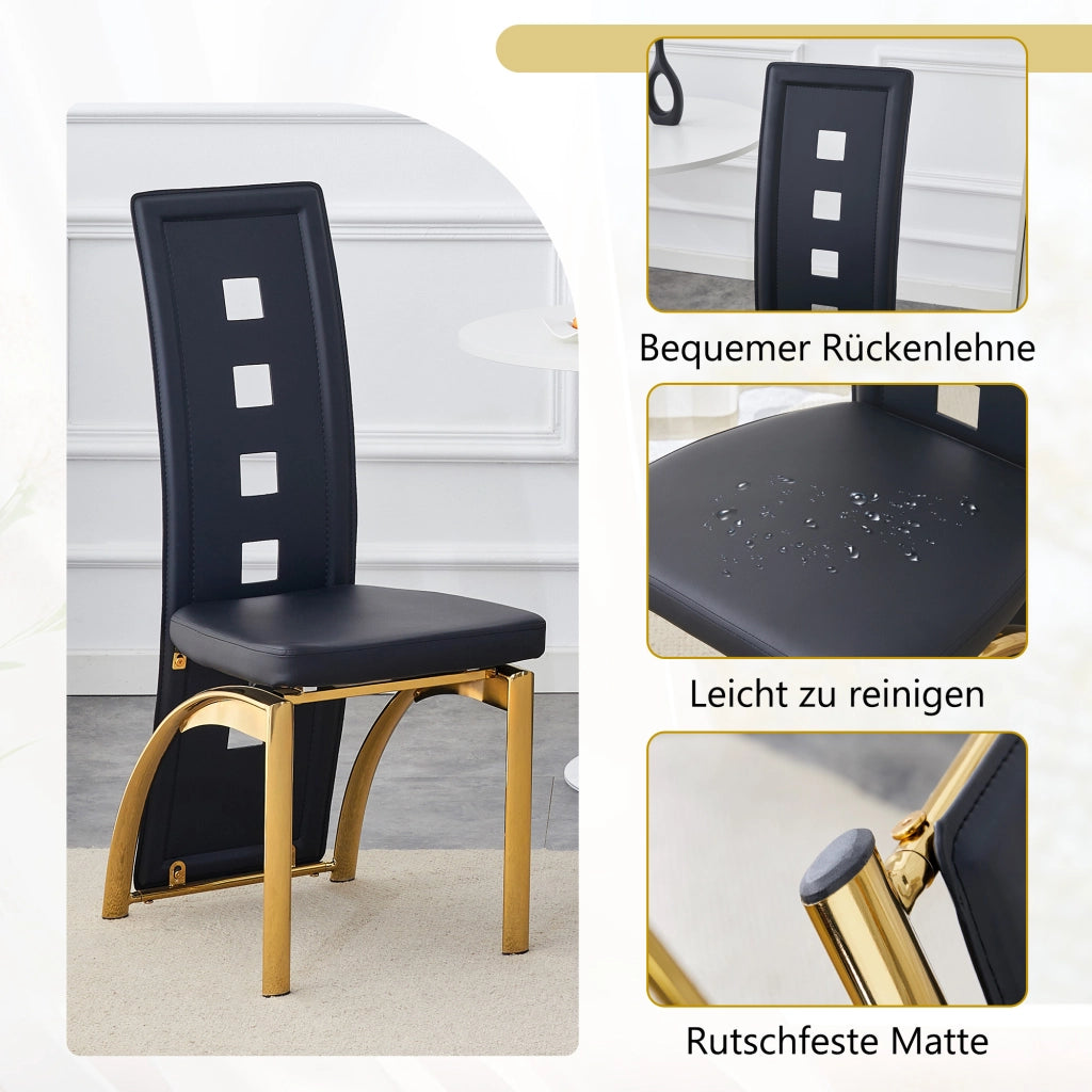 SEDIA da pranzo Set 2 unità 102,5 cm PU nero e metallo oro