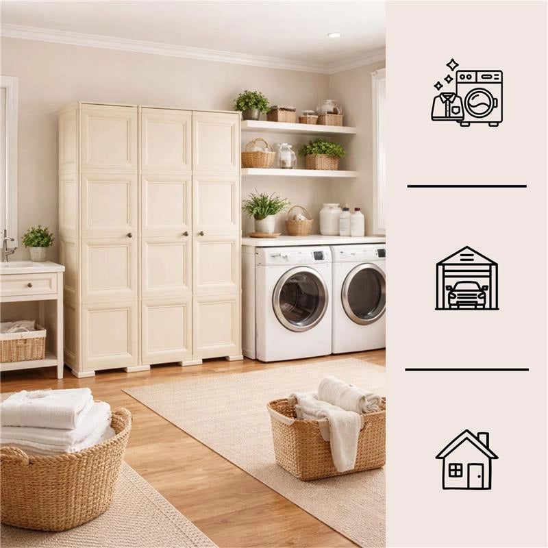 ARMADIO 3 ANTE ANGORA 118X43X164 CM CON PUNTALI E VANO PORTASCOPE – MOBILE ALTO ORGANIZZAZIONE CASA PER INGRESSO E BALCONE