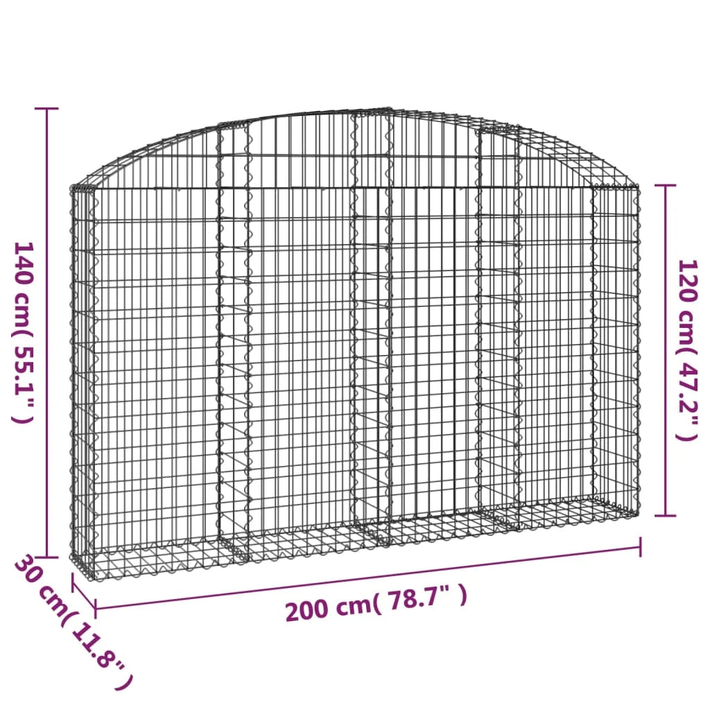 Gabbione recinto a gabbia muro di contenimento ad arco 200 x 30 x 120/140 cm ferro zincato argento 02_0039995
