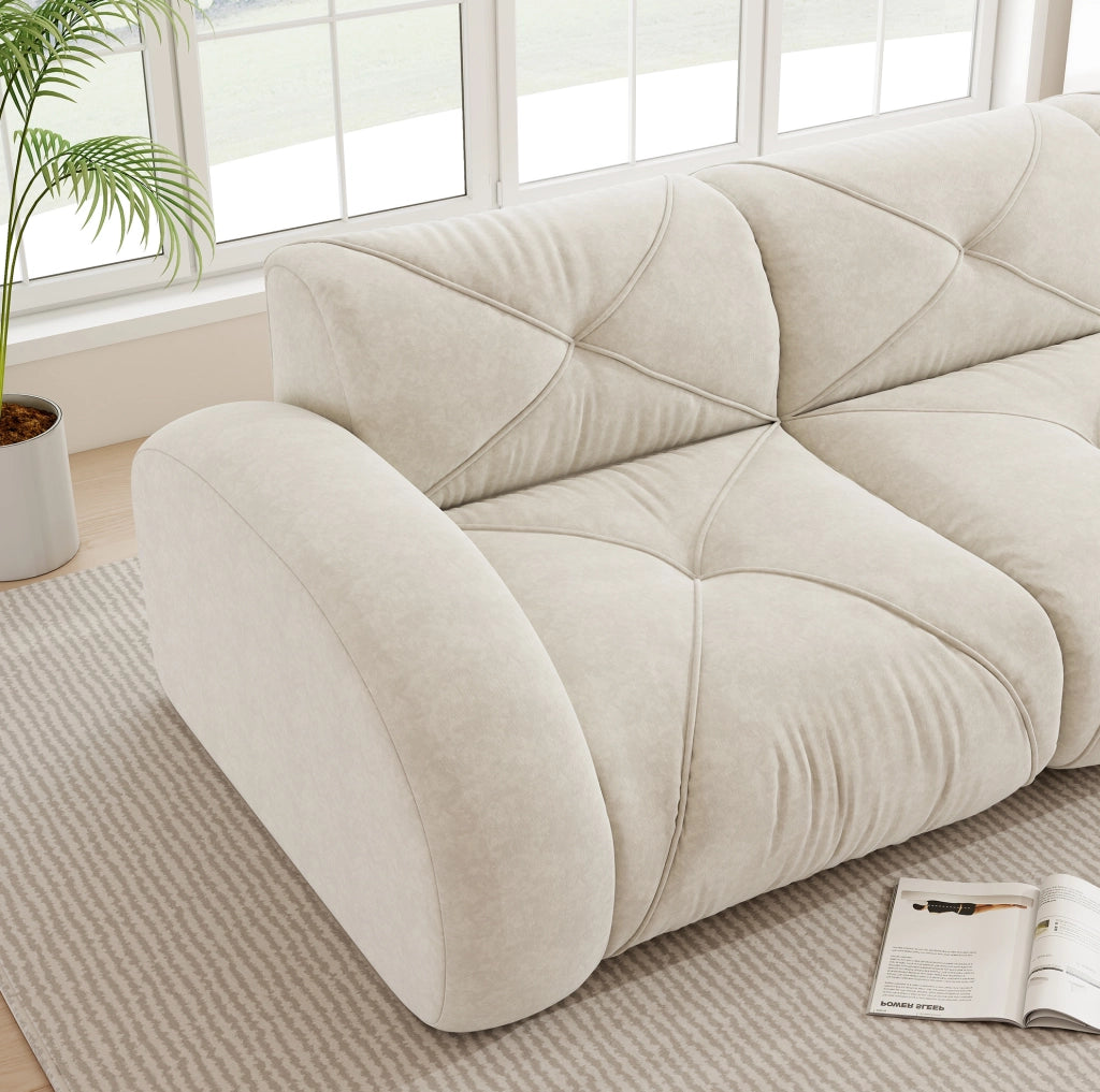Divano modulare a U 4 posti in ciniglia beige chiaro con 2 pouf HOMVRA