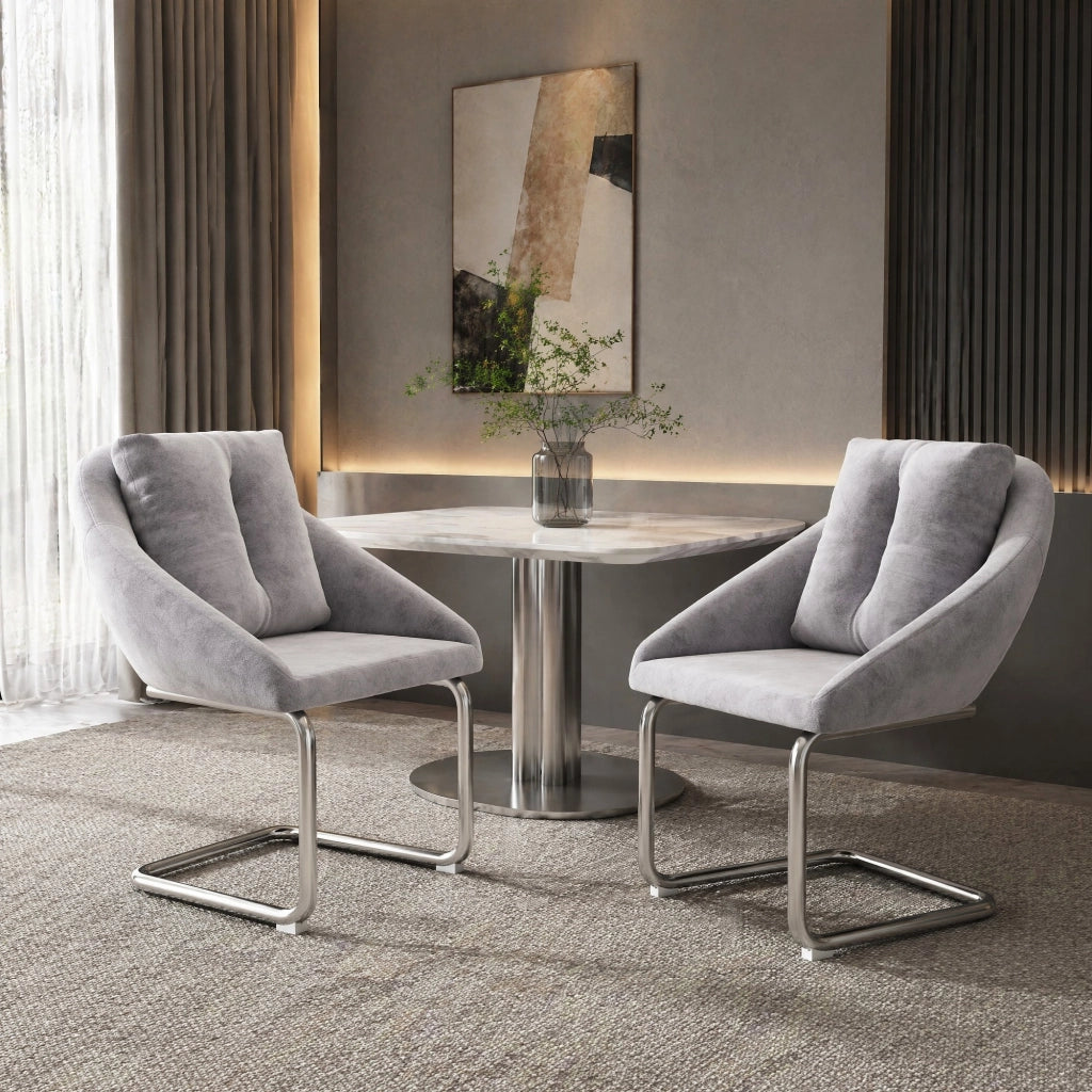 Set di 2 sedie girevoli in velluto grigio con struttura in metallo, design ergonomico per casa e ufficio