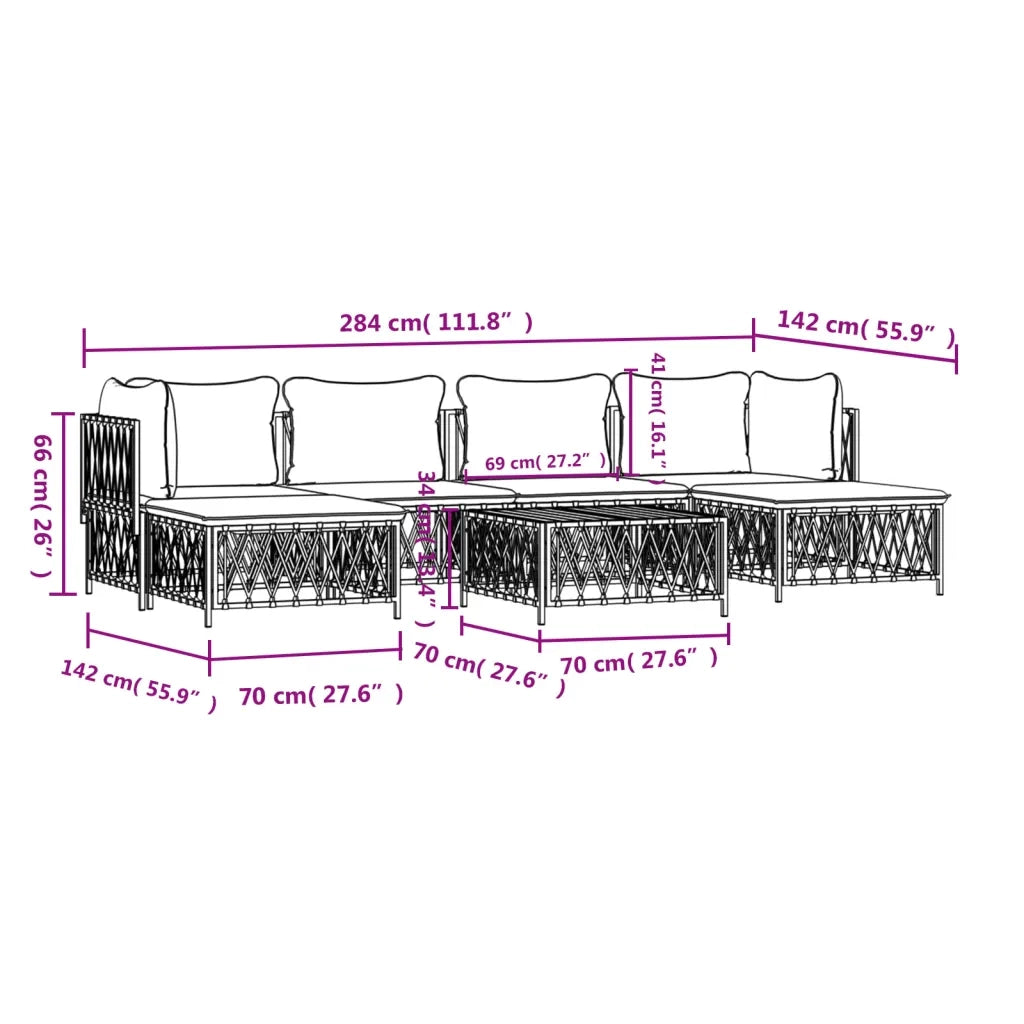 Set Salotto da Giardino 7 pz con Cuscini in Acciaio Bianco