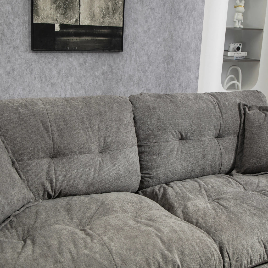 Divano diritto in chenille con seduta profonda e cuscini a doppio strato per salotto grigio 214 × 89 × 93 cm
