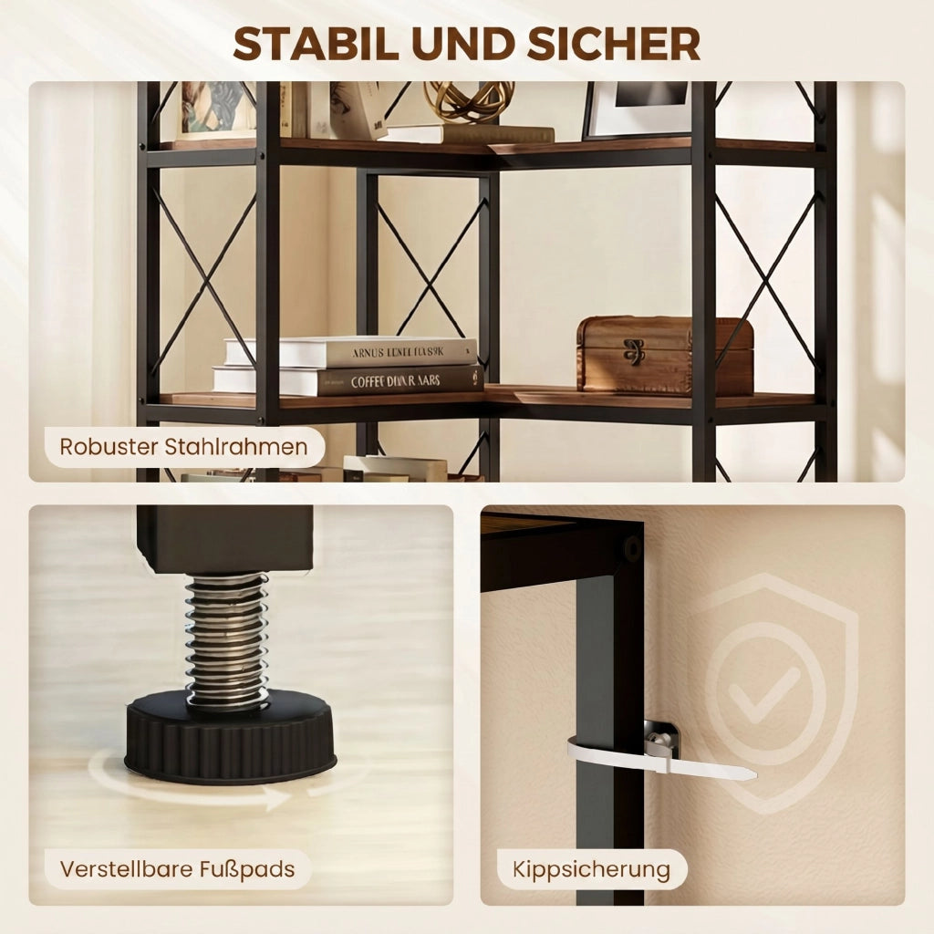 Libreria a L in metallo e legno ¨C zephmum ¨C marrone 60x60x200 cm