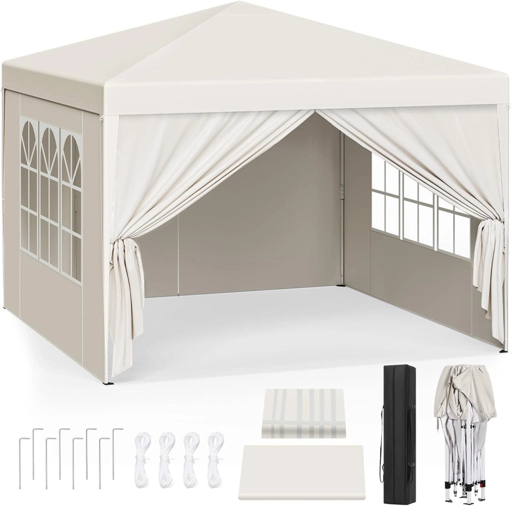 Gazebo da Giardino Richiudibile 3x3m Gazebo da Esterno Ferro Regolabile in Altezza Tendone Pieghevole con Telo Idrorepellente, Protezione Solare, Facile Montare Blu