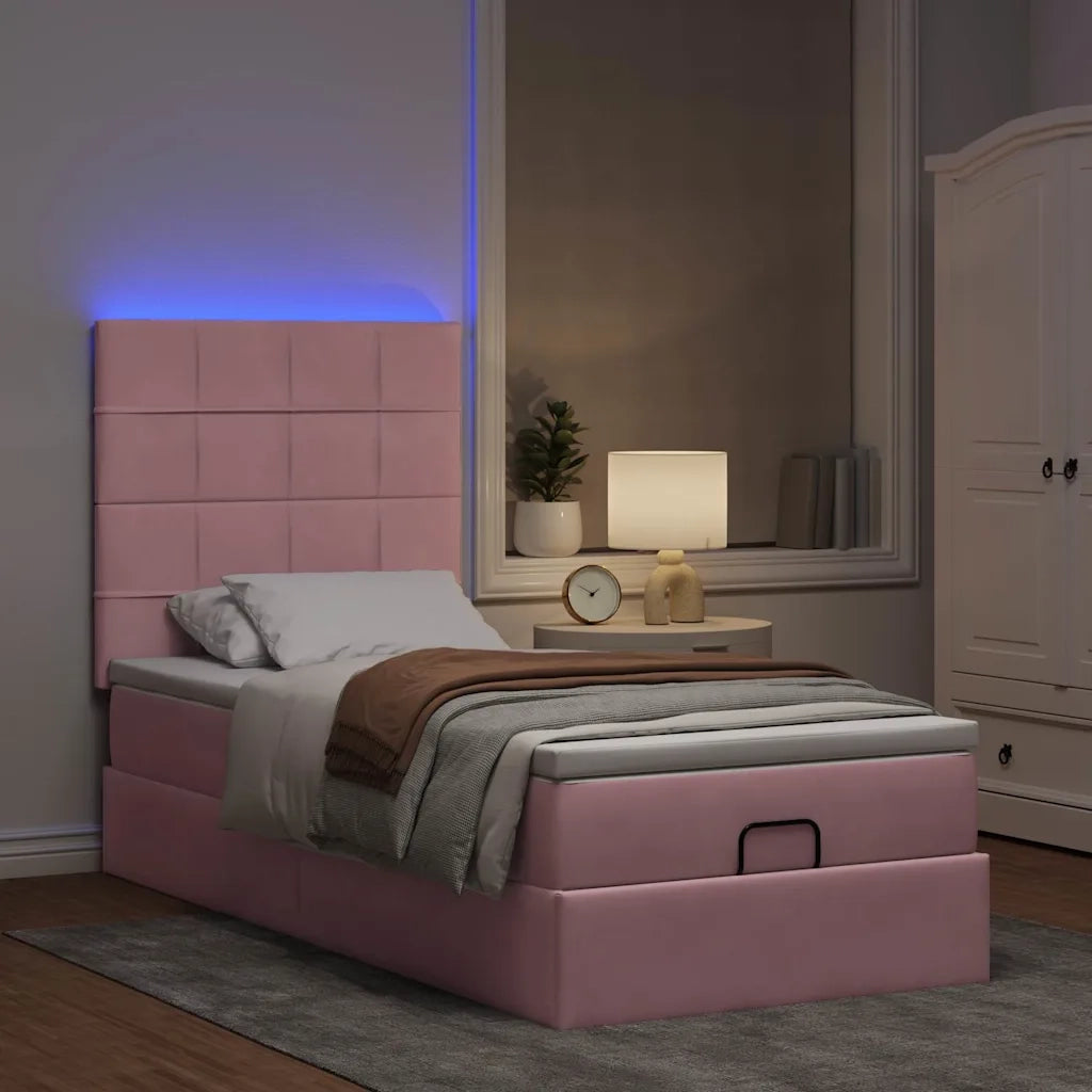 vidaXL Struttura Letto Pouf con Materassi Rosa 100x200 cm Velluto