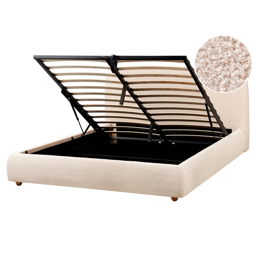 Letto contenitore Beige Chiaro Boucle Poliestere Tessuto 160 x 200 cm Design moderno e minimalista