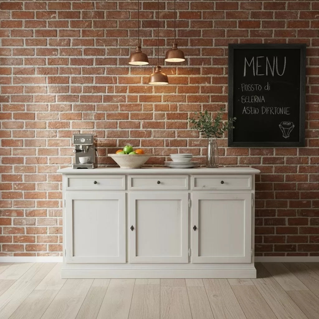 Madia credenza in legno shabby chic 3 ante bianco invecchiato 156x42x85 - Mobili 2G