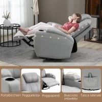 Poltrona Massaggiante e Reclinabile con Poggiapiedi e Telecomando, in Pelle PU, 89x99x106 cm, Grigio