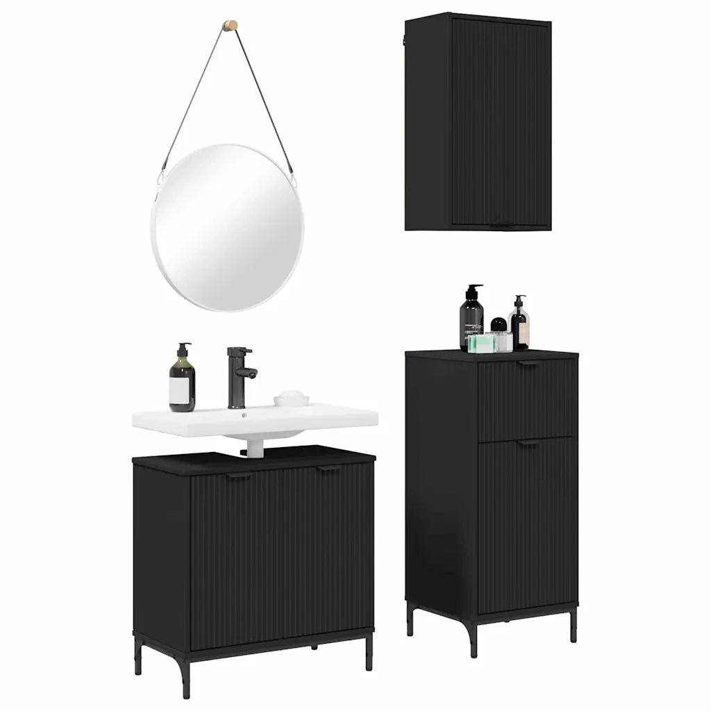Set di mobili per il bagno con cassetto con porta 3 pcs Nero 3393104