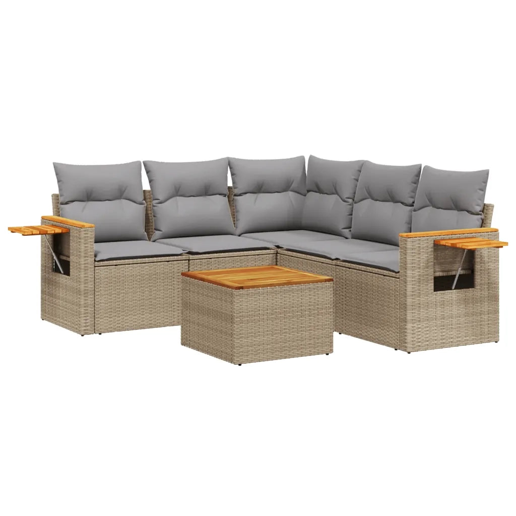 Set Divano da Giardino 6 pz con Cuscini Beige in Polyrattan