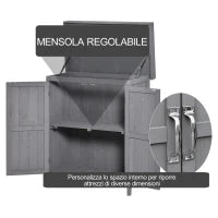 Armadio da Giardino a 2 Ripiani in Legno di Abete con Tetto Apribile, 74x43x88 cm, Grigio Scuro