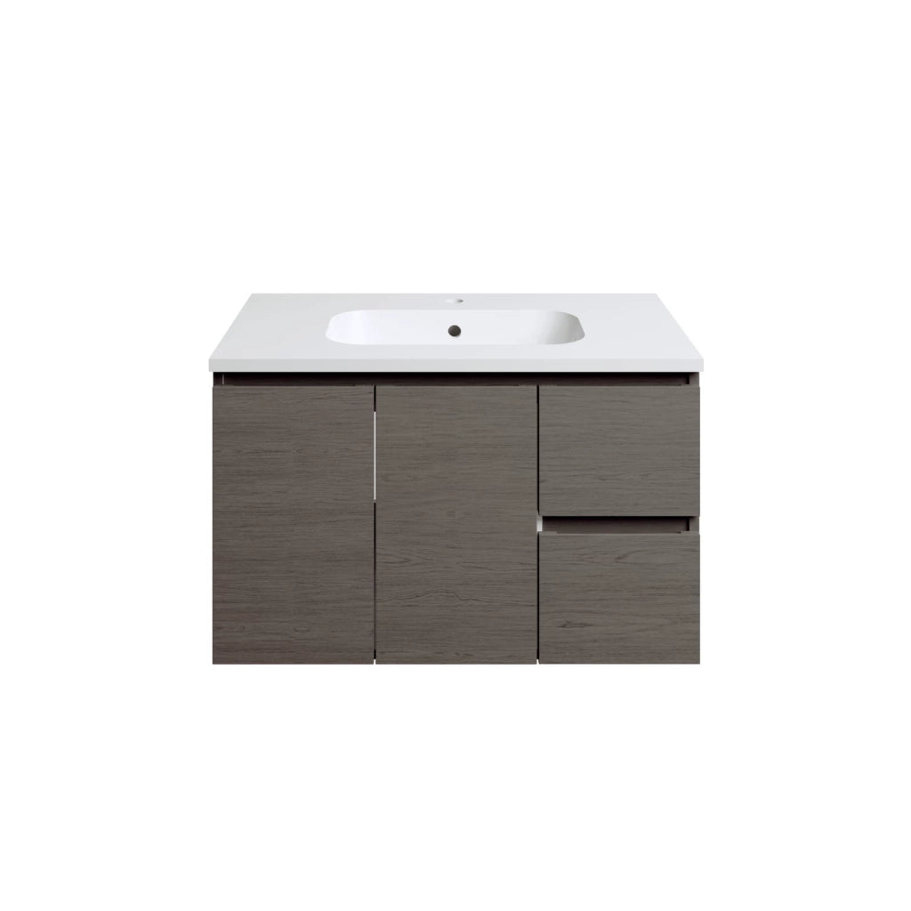Mobile da bagno sospeso 80cm rovere scuro con lavabo e specchio | Rata
