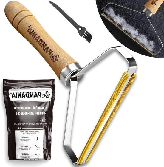Pulitore manuale di peli - Raschiatrice anti-pilling per abbigliamento con spazzola - Rimuove peli di spazzola e pelo di gatto - Adatto per pelle di cashmere - Manico ergonomico di robusto legno.