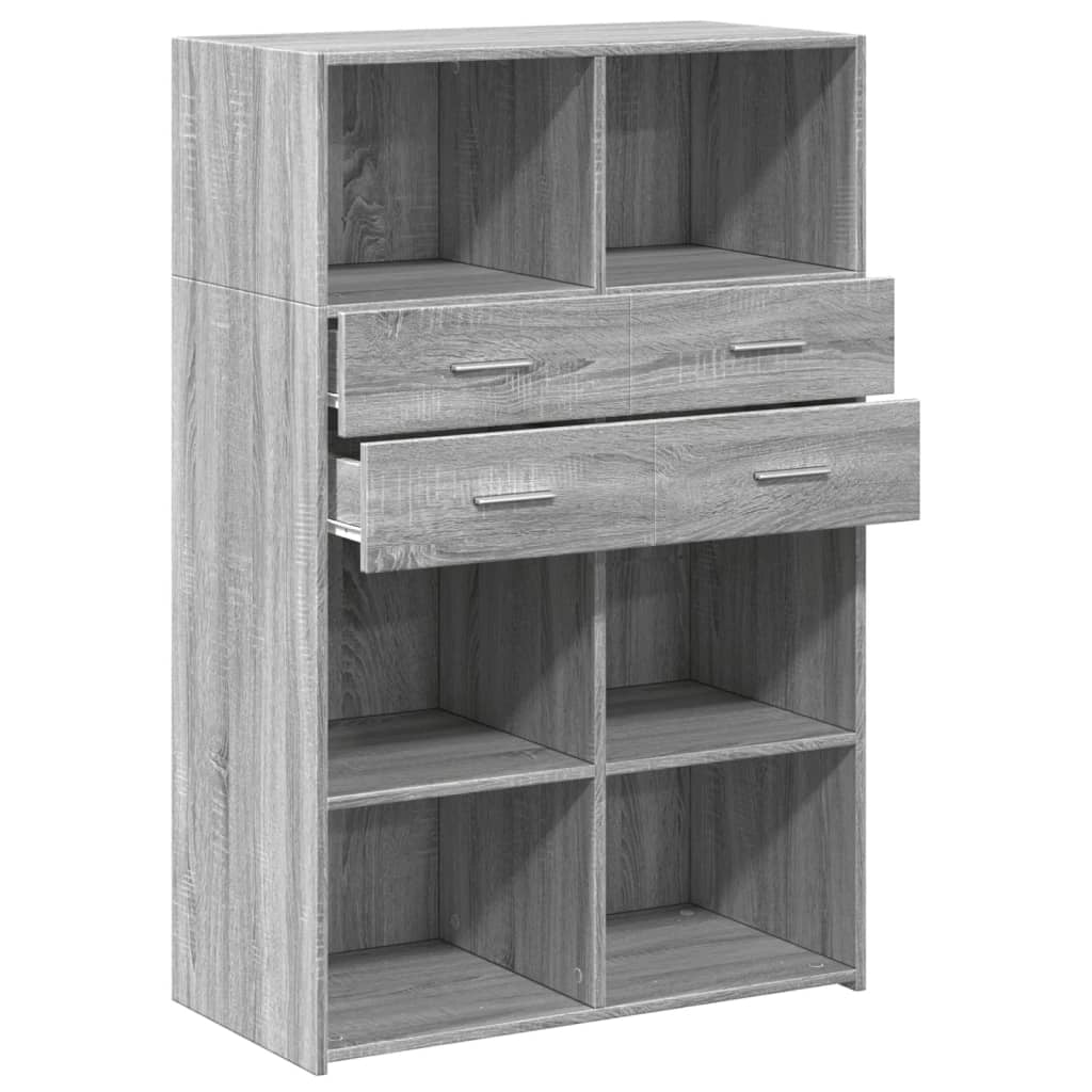 Buffet credenza cassettiera armadio mobile contenitore organizer cucina soggiorno salotto rovere Sonoma alto 80 x 42,5 x 124 cm legno ingegnerizzato grigio 02_0035633