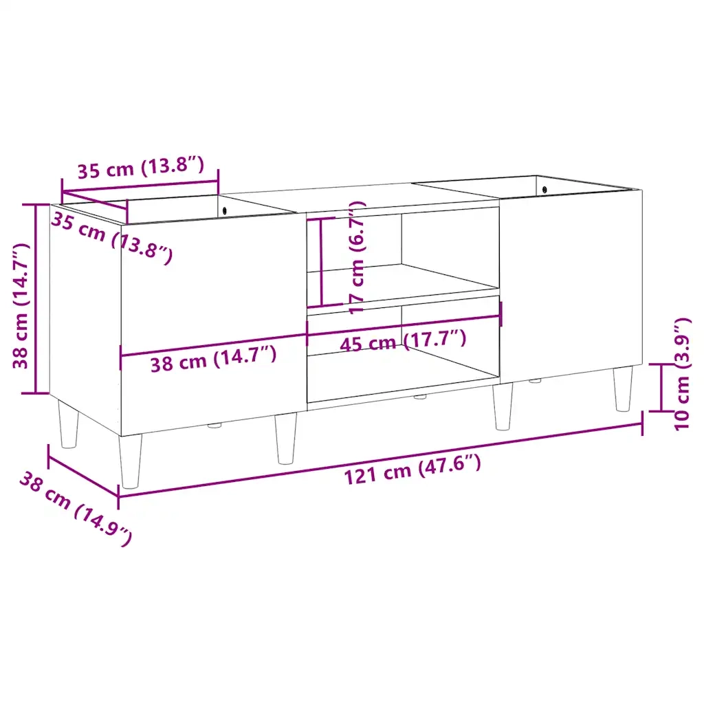 vidaXL Mobile Porta Dischi Rovere Fumo 121x38x48 cm Legno Multistrato