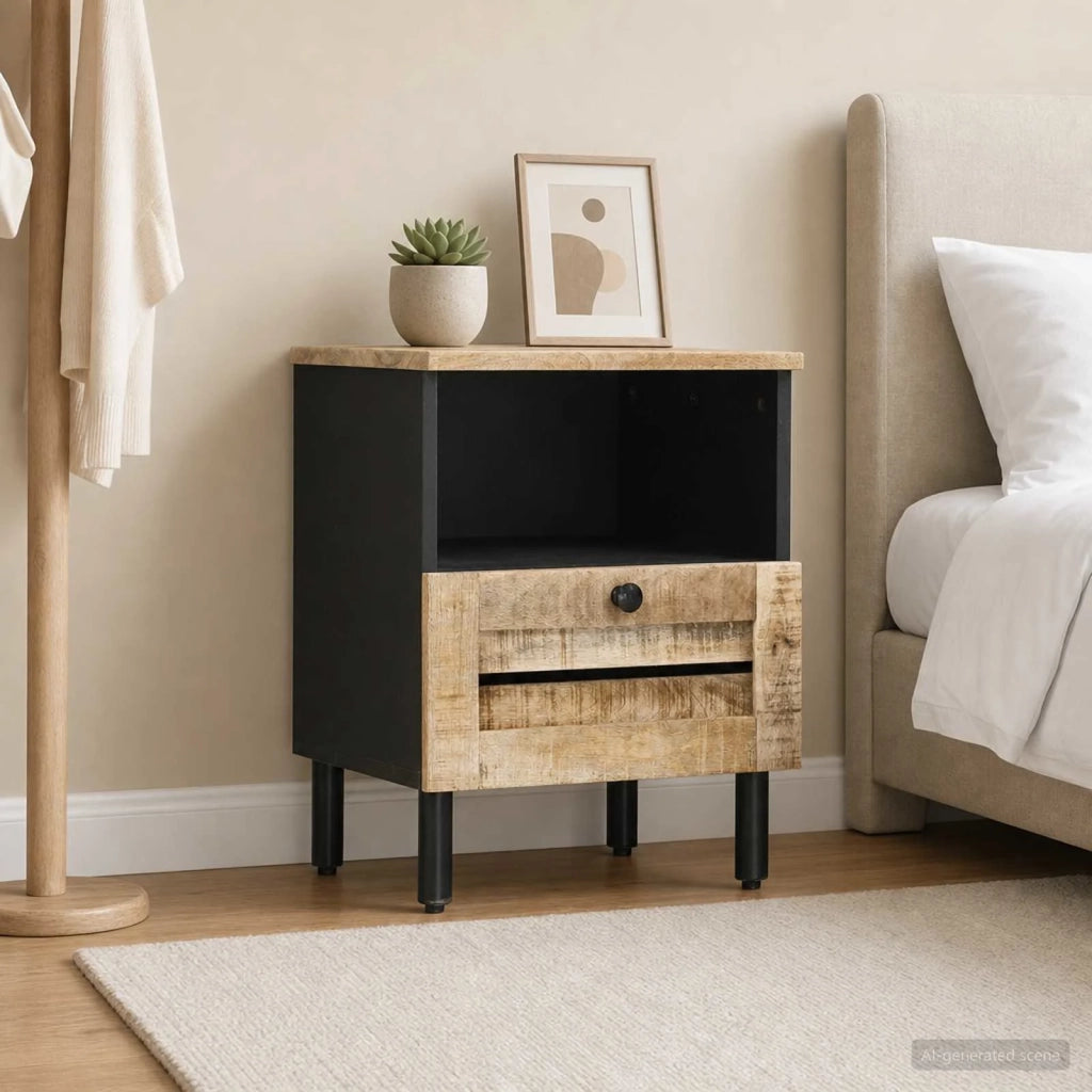 Comodino Naturale 40 x 33 x 46 cm Legno di mango massello 4018850