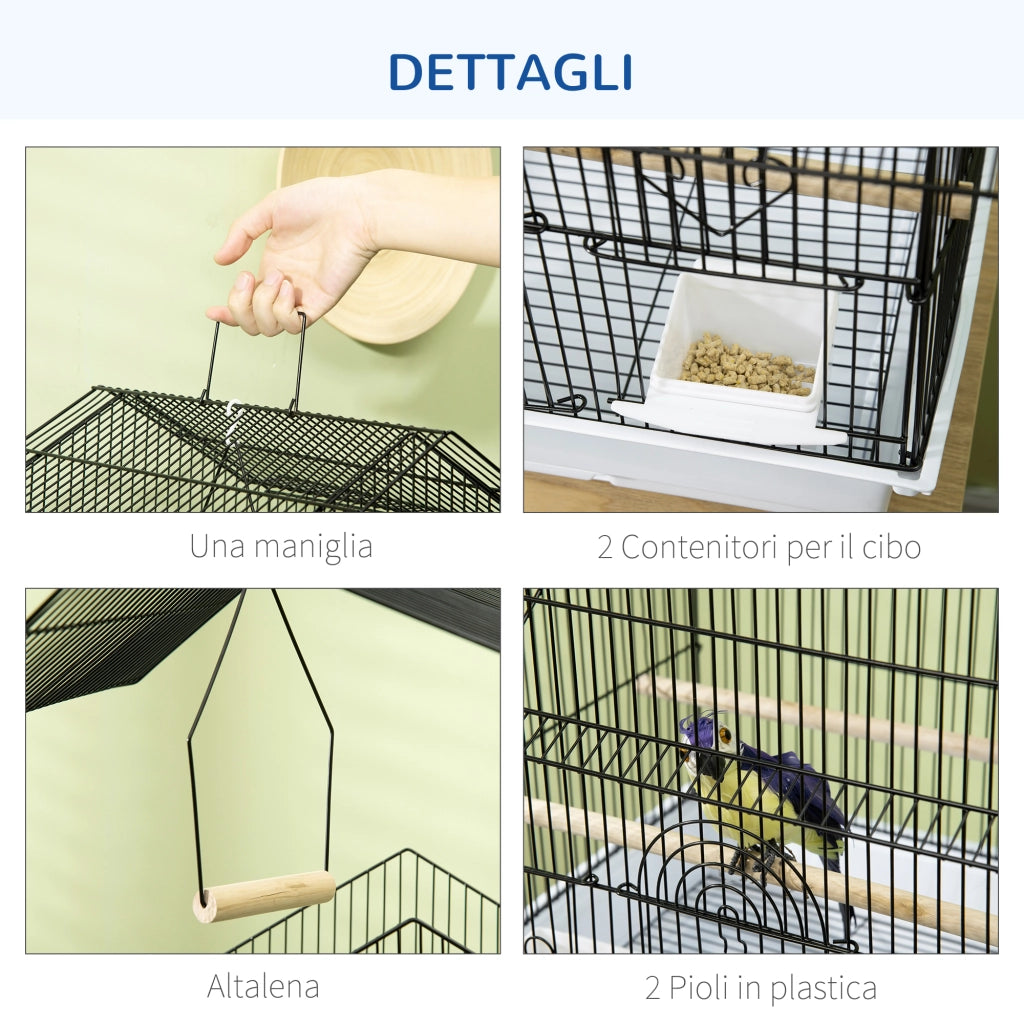 EasyComfort Gabbia per Uccelli in Metallo e Plastica con Maniglia di Trasporto e Vassoio Estraibile, 50.5x41x63 cm, Bianco