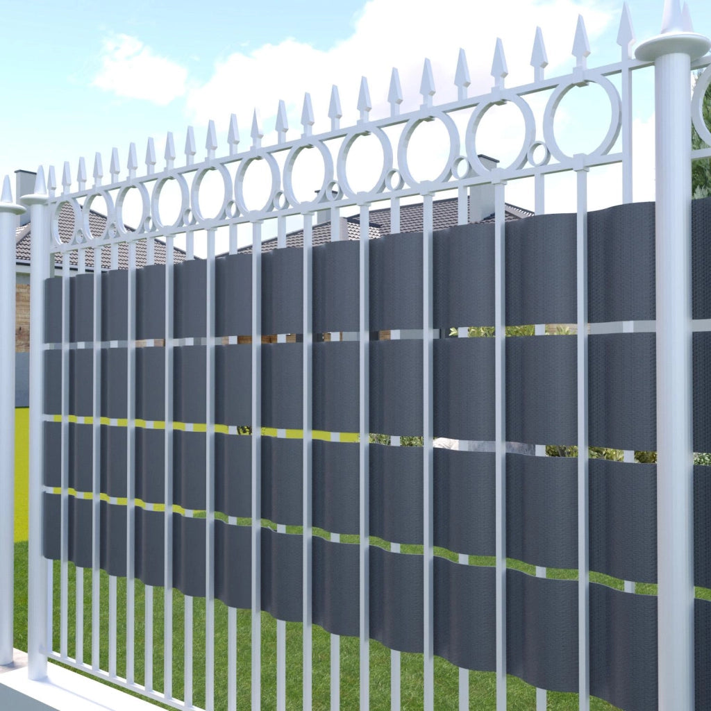 Schermo Privacy In PVC Per Recizioni A Doppia Sbarra Doppio Picchetto Rete Per Giardino Terrazzo 650 g/m² Resiste Alle Intemperie Vento 35 m x 19 cm Con Clip Di Fissaggio Grigio Scuro