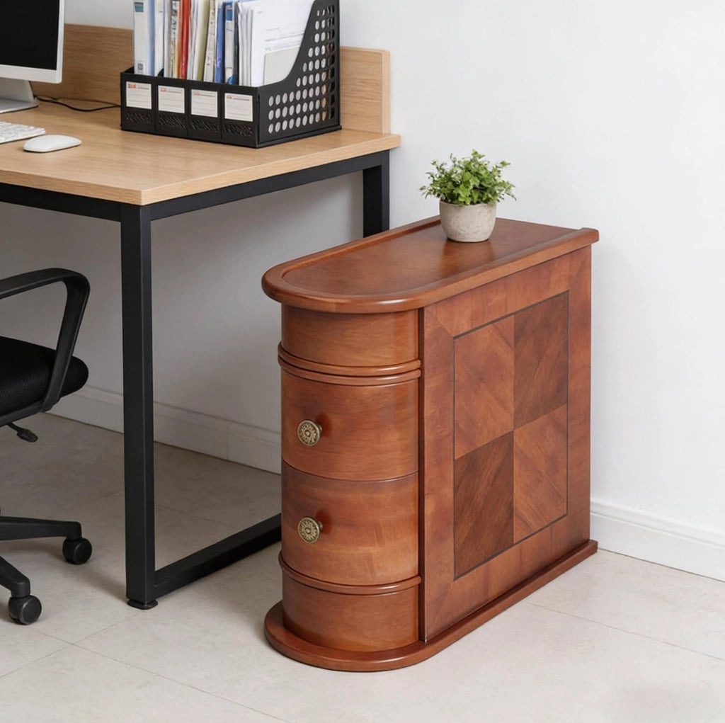 Tavolino laterale in legno noce con 2 cassetti, 60 cm