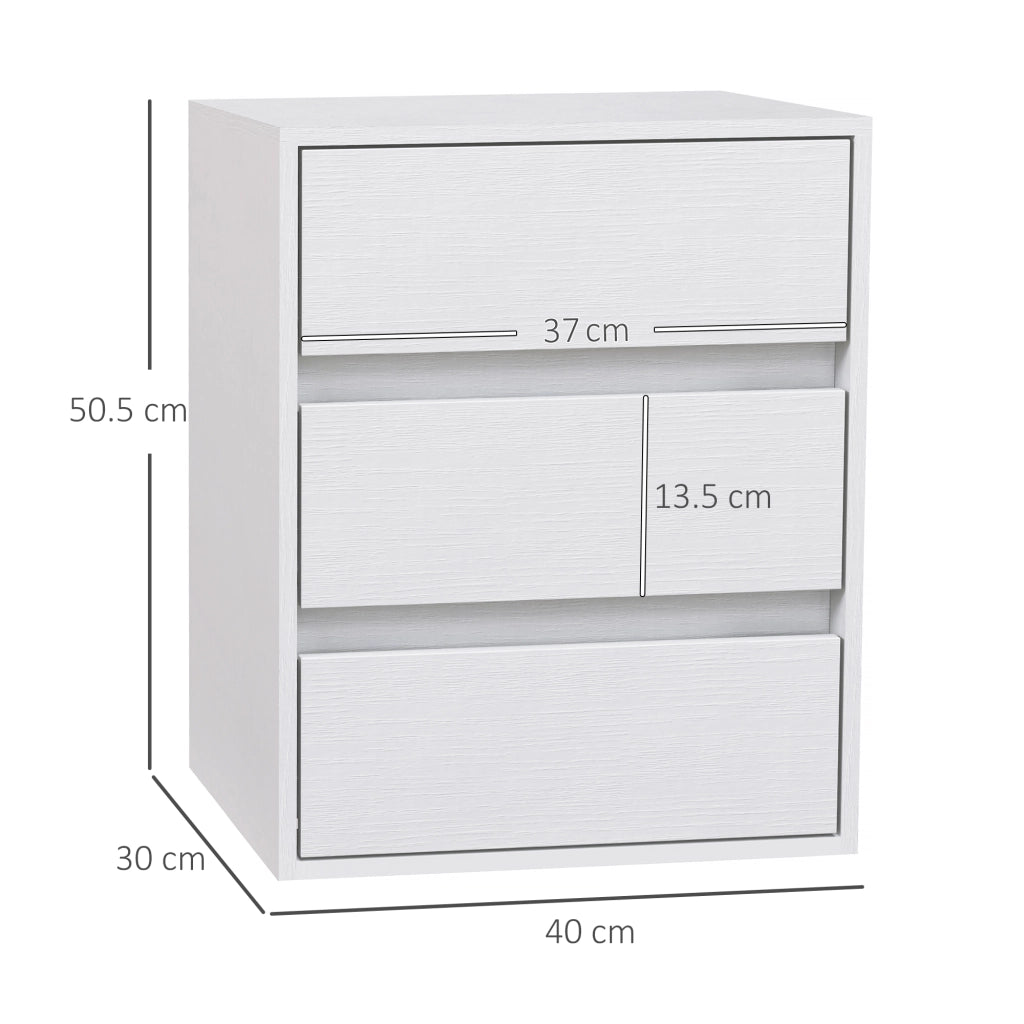 Cassettiera 3 Cassetti Moderna in Legno Bianco, 40x30x50.5 cm