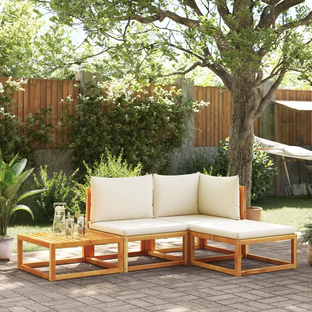 Set di divani da giardino 4 pezzi con cuscini in legno di acacia e corda 3278847