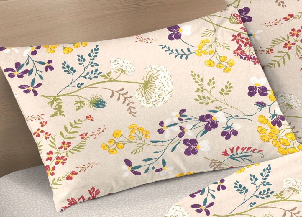 Completo Lenzuola Letto 100% Cotone Disegno Fiori Flower Garden RP Made In Italy - Piazza E Mezza - Fiori