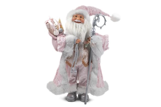 Decorazione Casa Natalizia Babbo Natale con Carillon Rosa 50 cm