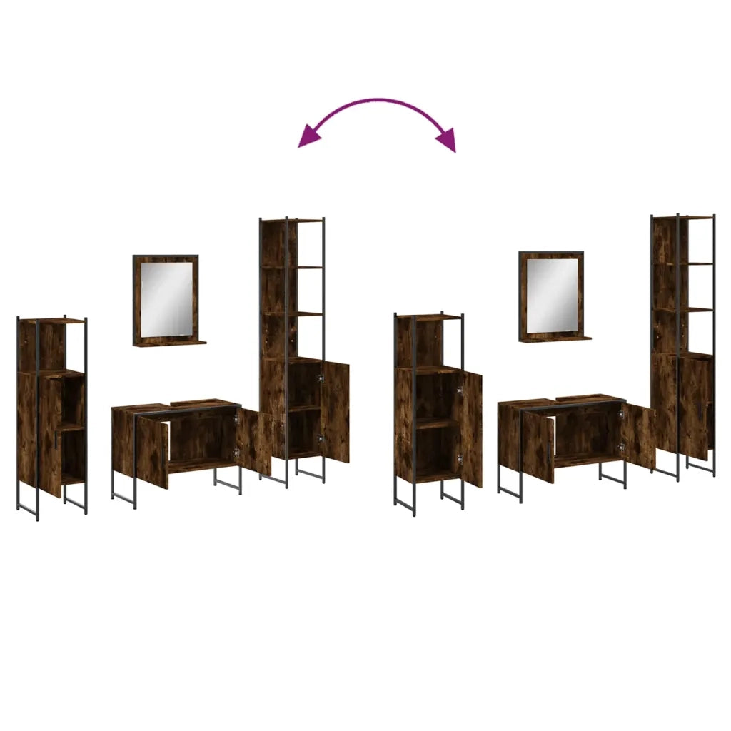 Set Mobili da Bagno 4 pz Rovere Fumo in Legno Multistrato 3214361
