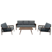 Set Mobili da Esterno 4 Pezzi in Alluminio Divano Tavolino Poltrone Effetto Legno