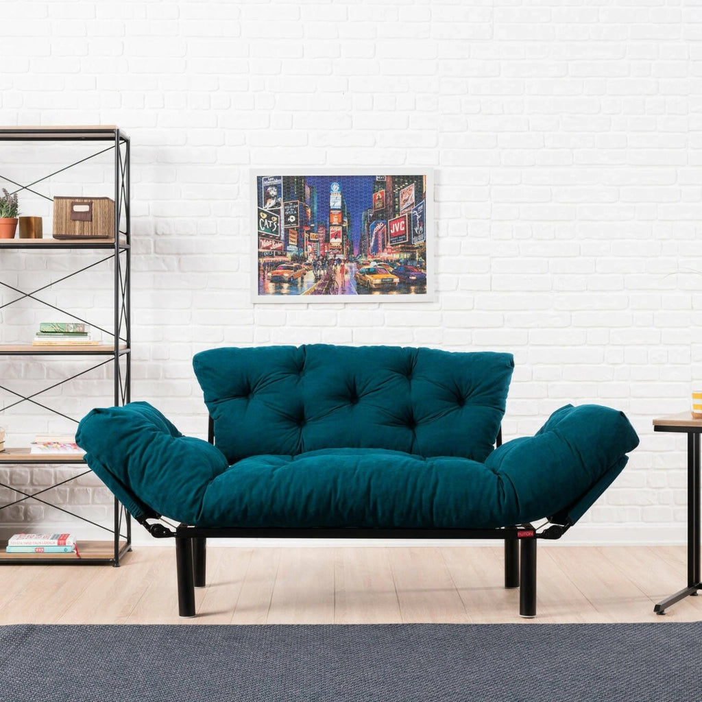 Guchol, Divano Letto 2 Posti Contenitore, 155x70 cm Azzurro