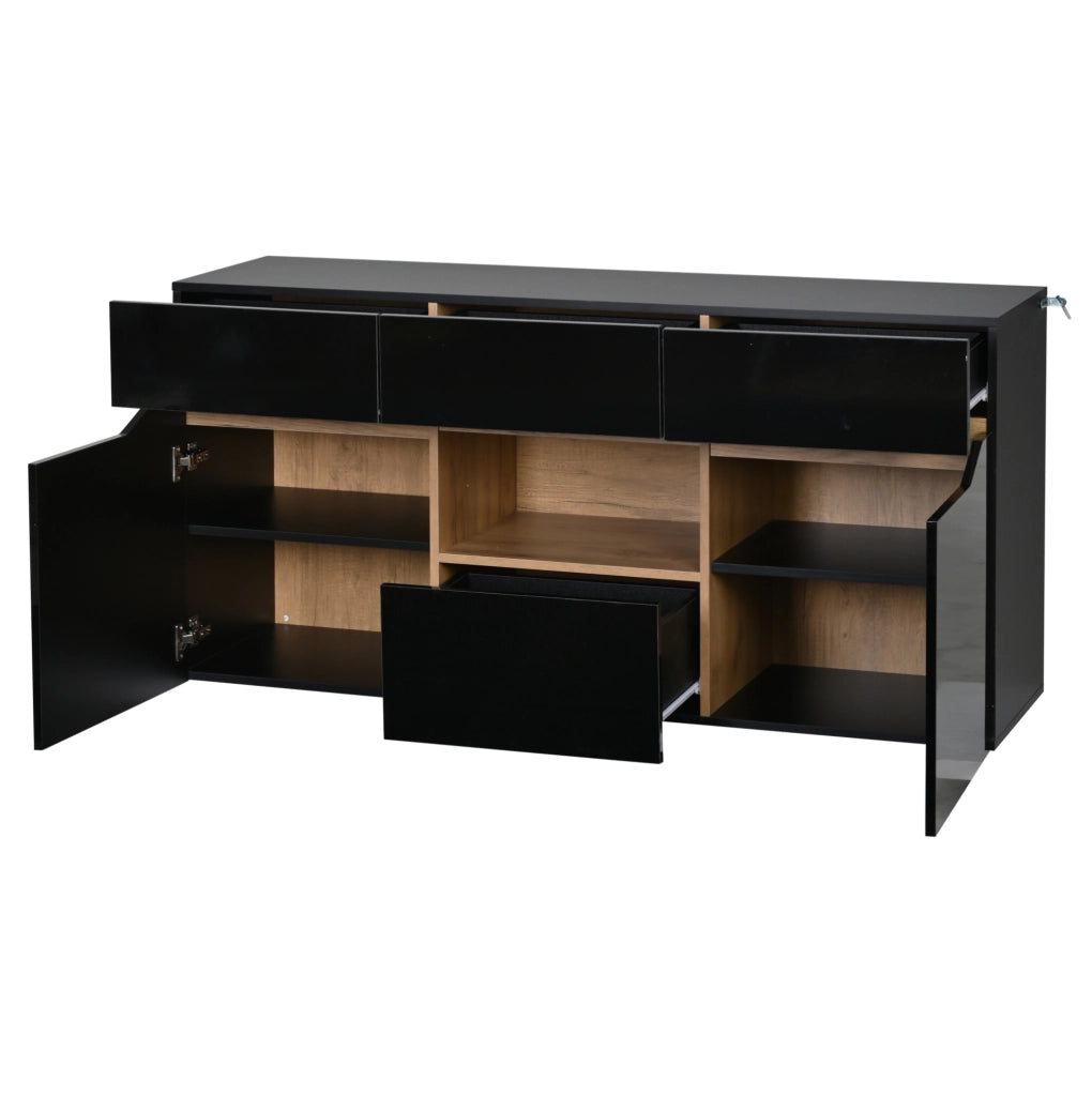 Credenza soggiorno con LED 140x40x70 cm; 4 cassetti e 2 ante in truciolare nero