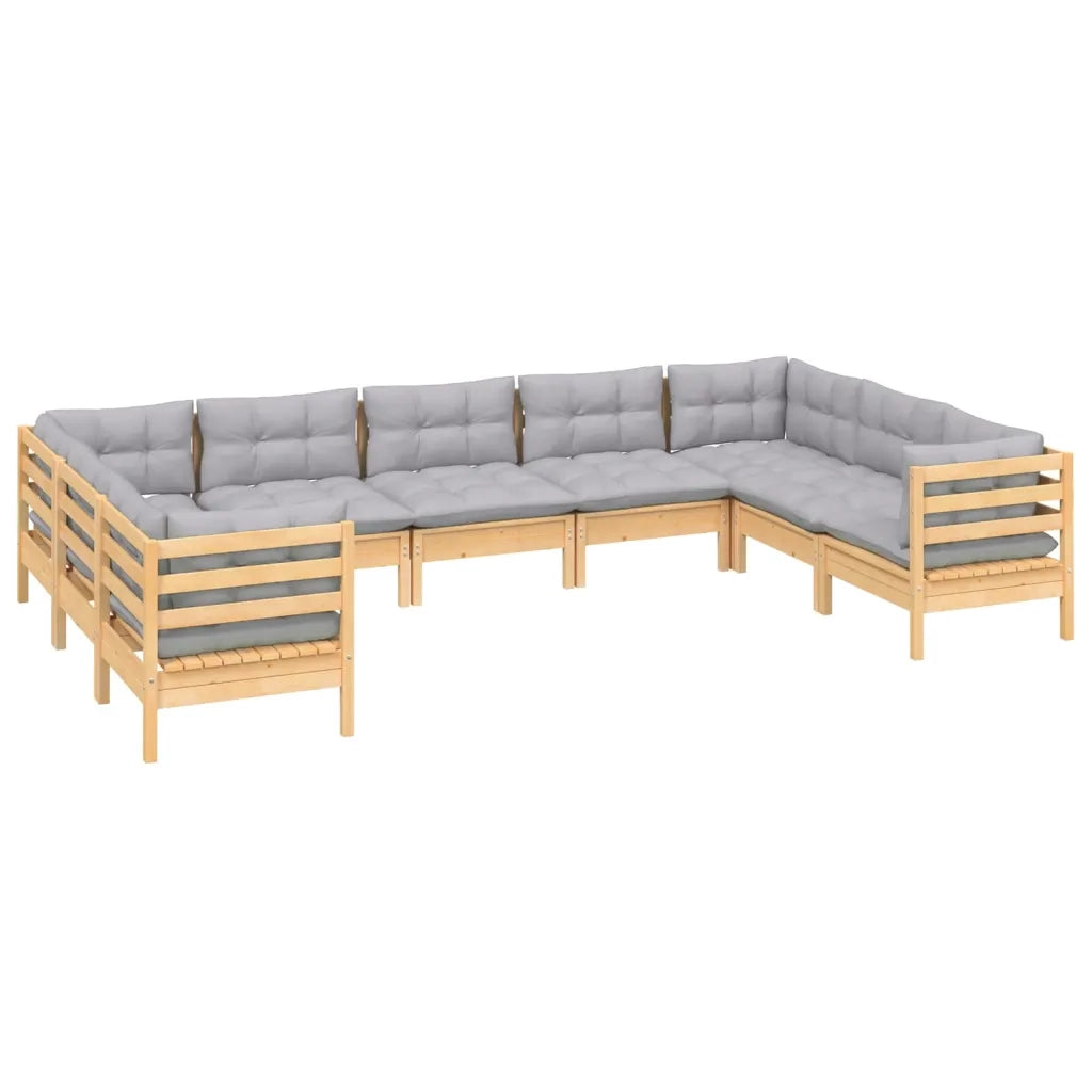 Set Divani da Giardino 9 pz con Cuscini Grigi Massello di Pino cod mxl 39300