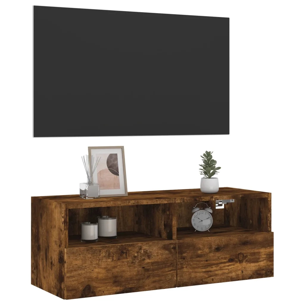 Mobile TV a Parete Rovere Fumo 80x30x30 cm in Legno Multistrato 836876