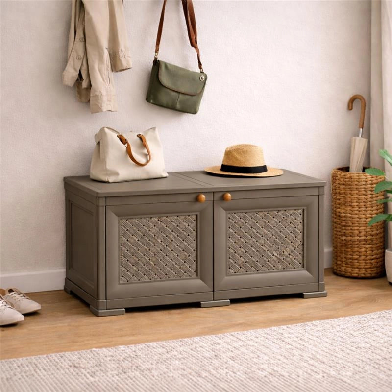 ARMADIO BASSO 79X43X46 CM CON ANTA TRAFORATA – MOBILE TV E CONTENITORE IN PLASTICA PER INTERNO ED ESTERNO COPERTO