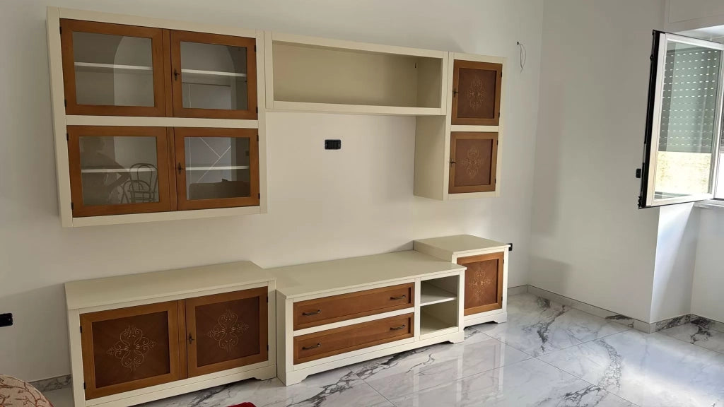 Parete attrezzata in legno avorio noce/grano 310x65 - Mobili 2G