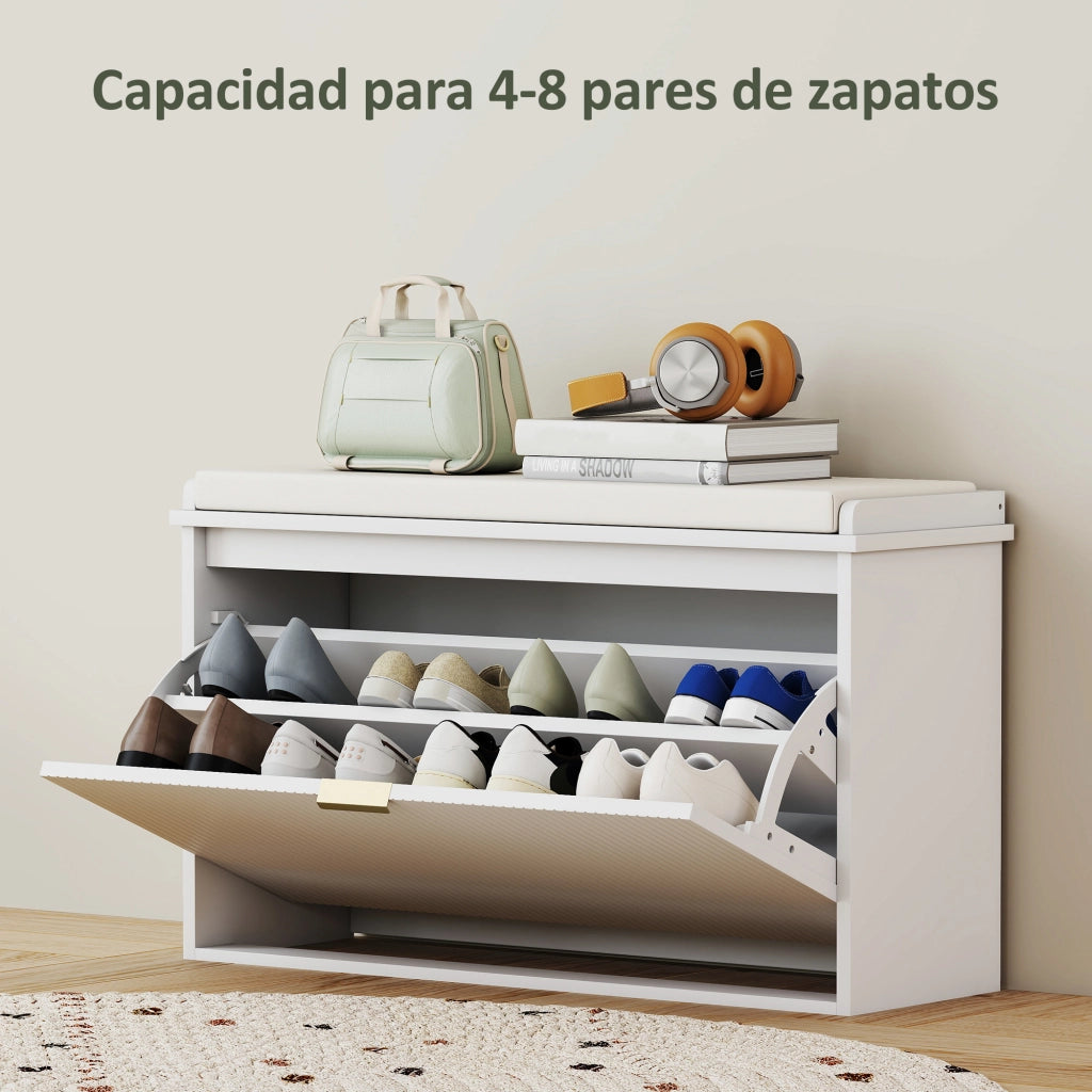 Scarpiera con panca e cassetto ¨C zephmum ¨C bianco 80x26x47,5 cm