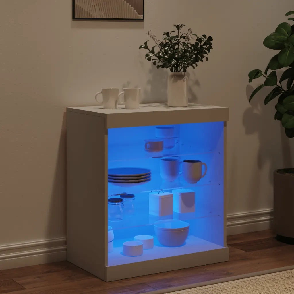 Credenza con Luci LED-Buffet-Armadio da cucina Bianca 60,5x37x67 cm