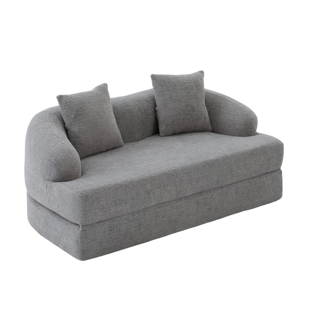 Divano letto 2 posti ¨C Minimal ¨C Chenille grigio chiaro con cuscini