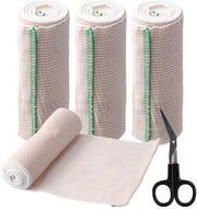 Set di 4 compressi elastici 15 cm x 4,5 m - Bandaggi elastici - Stecca per gamba/braccio/arti inferiori - Flessibilità in cotone duraturo - Con forbici inclusi