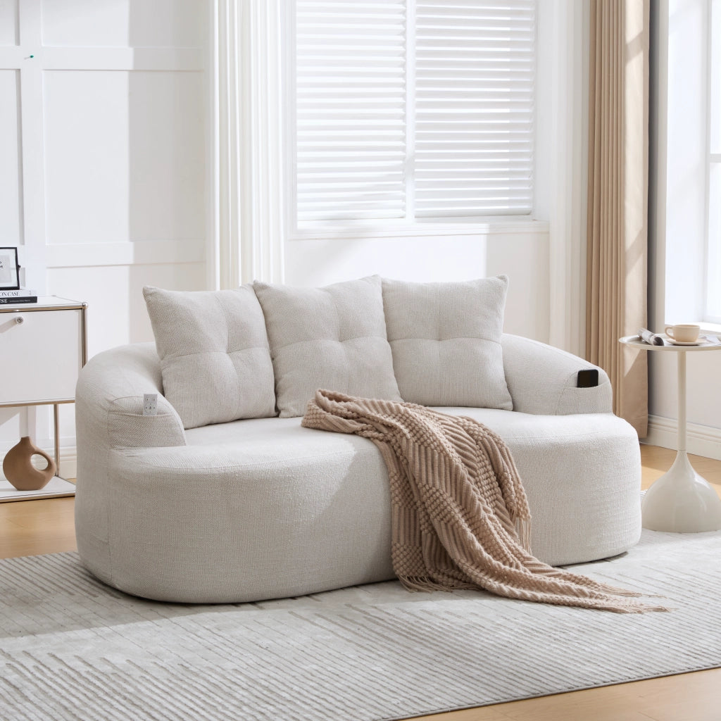 Divano a 2 posti in chenille con molle insacchettate e schiuma compressa senza montaggio beige 164 × 92 × 60 cm