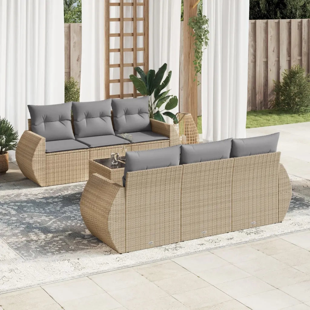 Set Divani da Giardino 7 pz con Cuscini Beige in Polyrattan 3253446