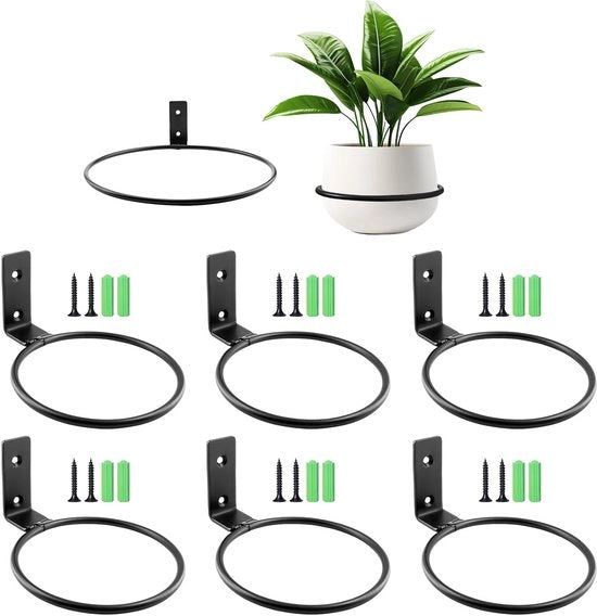 Pacchetto di 6 sostegni per piante, contenitori per piante da parete 11 cm, vasi per piante, attacchi per contenitori da parete, per contenitori per piante, giardino, balcone, con viti, nero