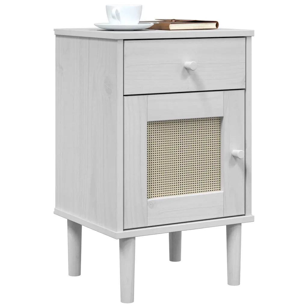 Comodino SENJA Aspetto Rattan Bianco 40x35x65 cm in Legno Pino 358014