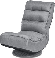 Sedia Imbottita da Pavimento, Reclinabile a 5 Livelli, Schienale Pieghevole, Base Girevole, Portata di 120 kg, Postazione da Relax/Lavoro/Gaming, 59x75x83 cm, 4 Colori Disponibili