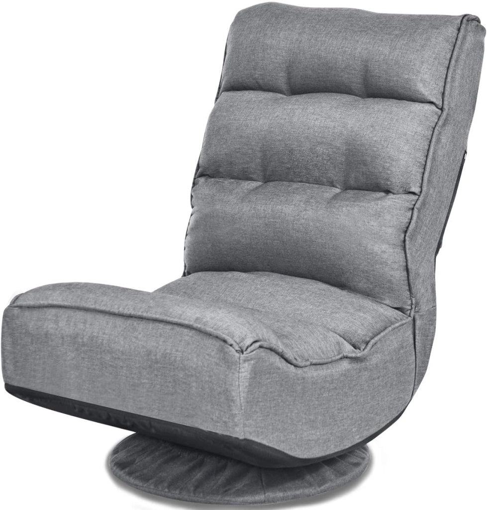 Sedia Imbottita da Pavimento, Reclinabile a 5 Livelli, Schienale Pieghevole, Base Girevole, Portata di 120 kg, Postazione da Relax/Lavoro/Gaming, 59x75x83 cm, 4 Colori Disponibili