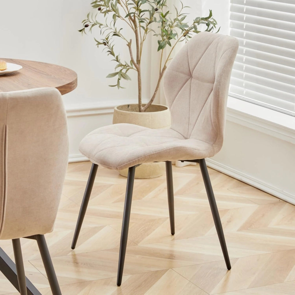 GrandCA HOME Set Tavolo e Sedie da Pranzo, Tavolo da Pranzo Rotondo da 100 CM e 4 Sedie Moderne in Lino, per Sala da Pranzo, Cucina, Soggiorno (Buio + Cachi)