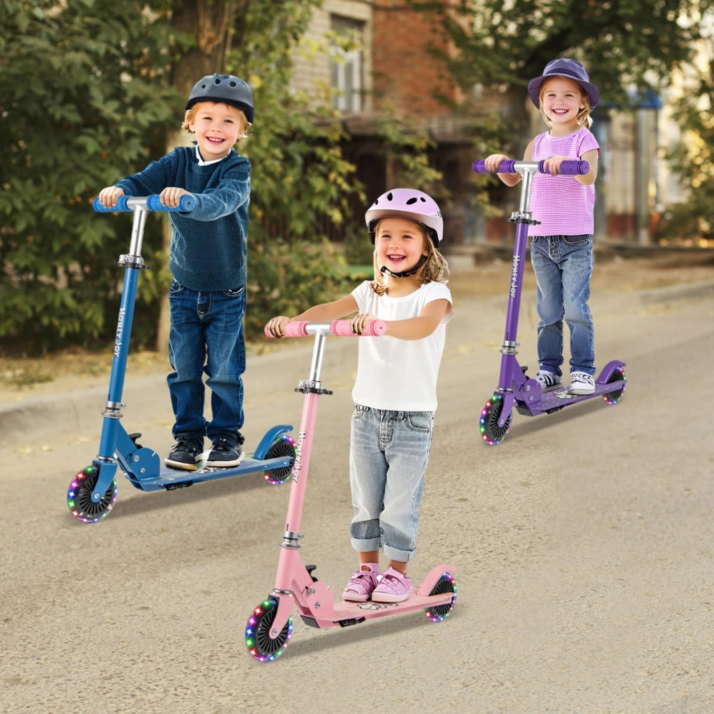 Monopattino pieghevole per bambini e tracolla con manubrio regolabile, Monopattino pieghevole e tracolla Viola
