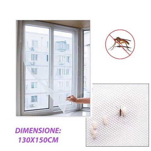 ZANZARIERA PER FINESTRA TENDA ADESIVA TELO ANTI ZANZARE INSETTI BIANCA 130x150CM