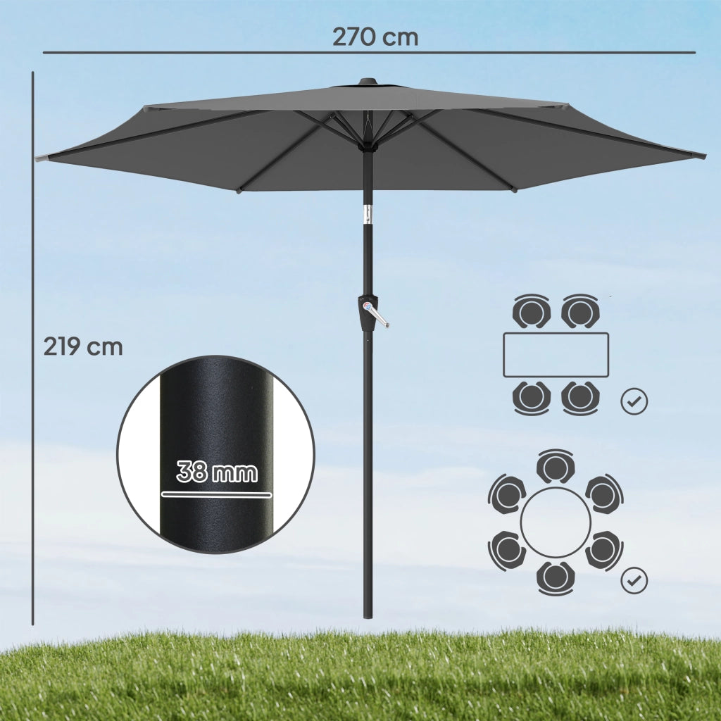 Parasole pieghevole 270 cm Parasole da balcone con manovella UV 50+ Parasole da giardino Grigio scuro
